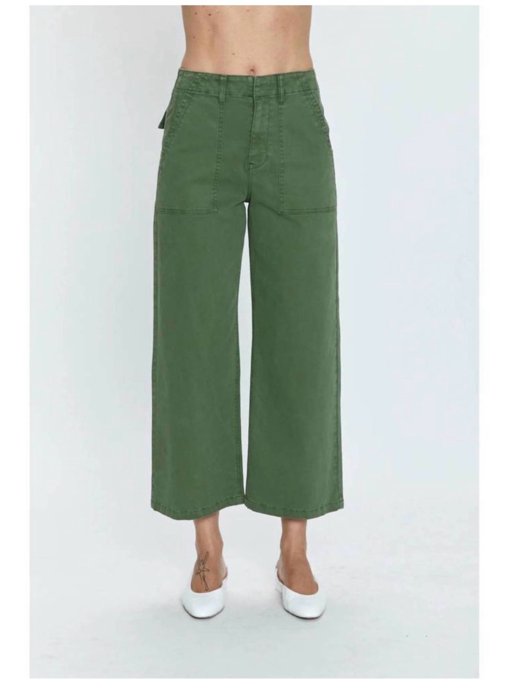 Pistola Sophia Wide Leg Cropped Ankle Pant Basil Green Size 29